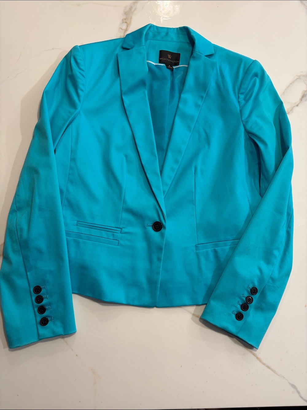 Worthington Bright Teal Single-Button Blazer